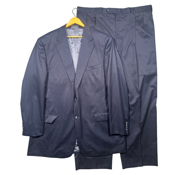 Paul Fredrick Suit Mens 48 XL Navy Blue Cotton Twill 2-Button Pleather